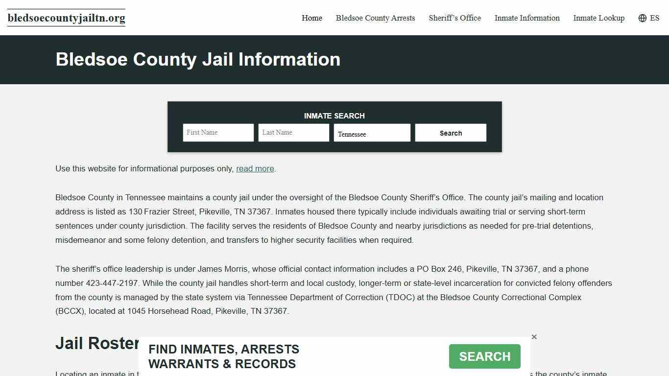 Bledsoe County, TN Jail Roster, Inmate Info